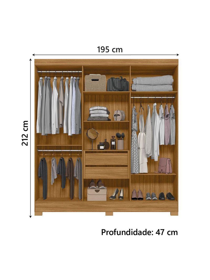 Guarda Roupas Casal Ripado 6 Portas 2 Gavetas Freijó/off White Valença Moval Freijo Off