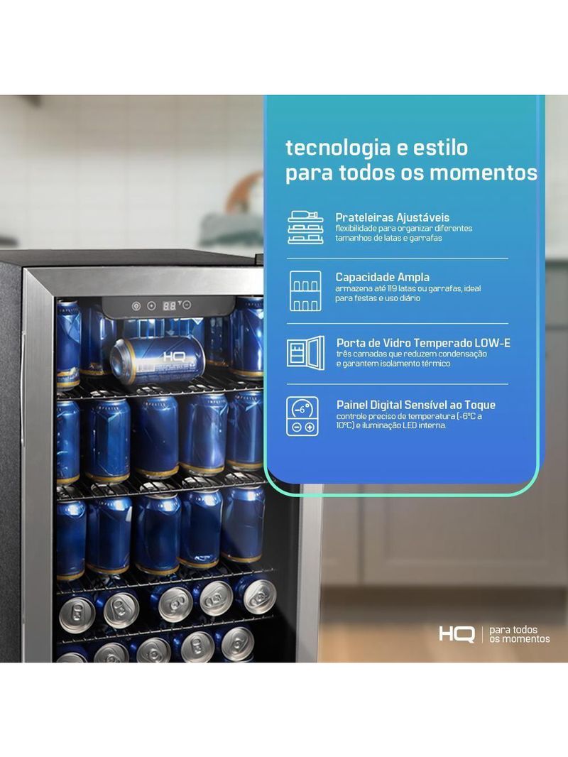 Cervejeira Expositor Vertical HQ Vidro Duplo 100 Litros Inox HQ-100CEVPV 110V