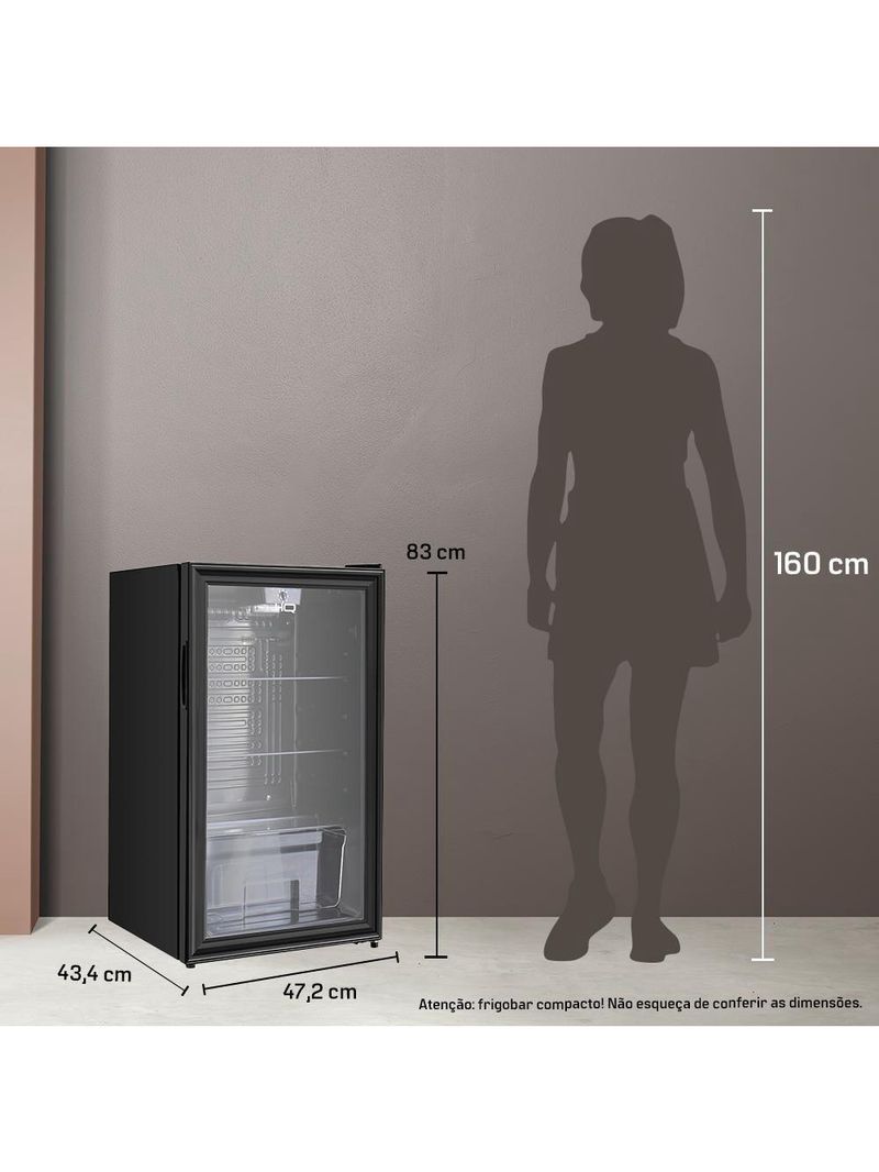 Frigobar Expositor Vertical Hq Vidro Duplo 95 Litros Preto 127V HQ-95FBPV