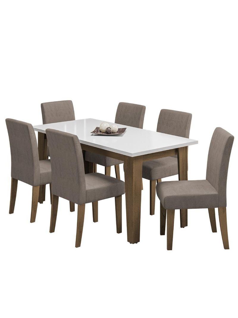 Conjunto De Mesa Sala De Jantar Miami Com 6 Cadeiras  Cedro