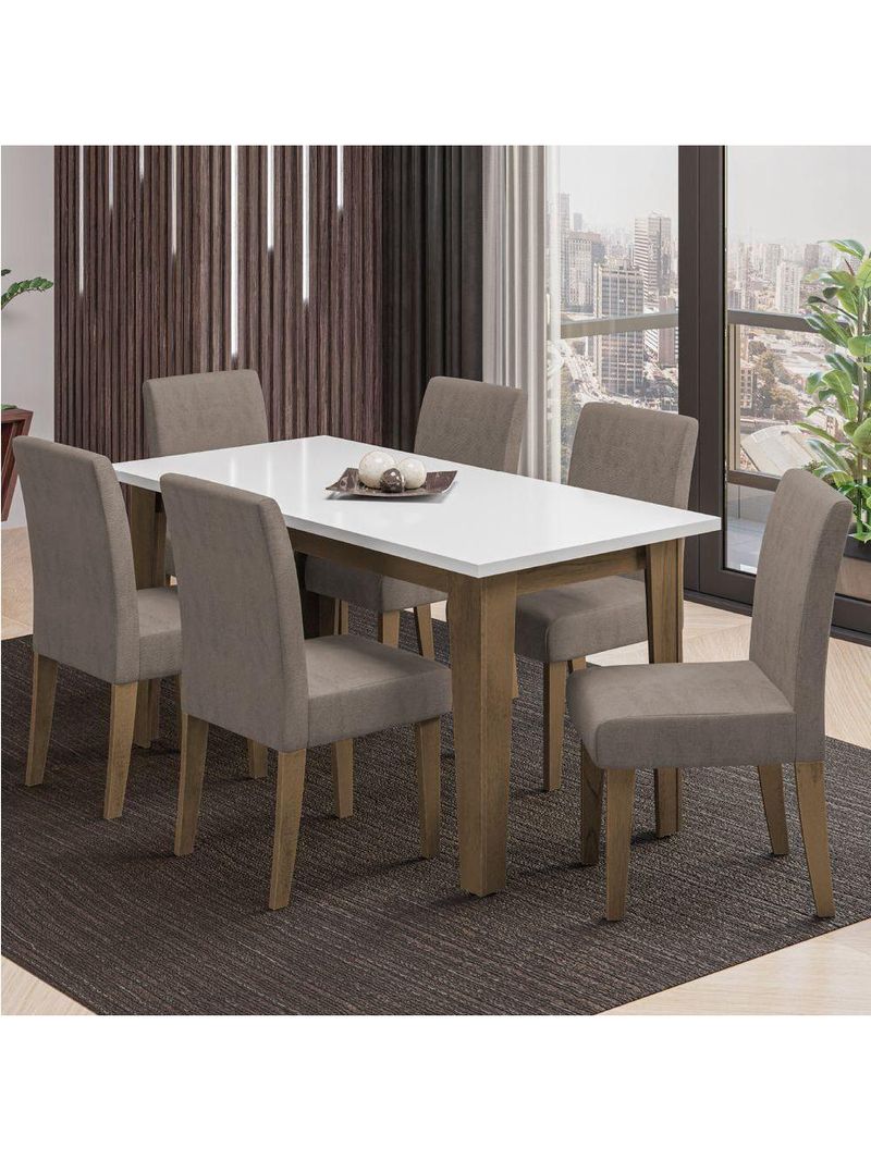 Conjunto De Mesa Sala De Jantar Miami Com 6 Cadeiras  Cedro