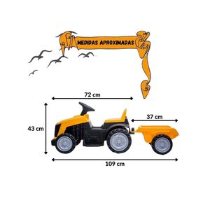 Mini Trator Carro Eletrico Infantil Bang Toys 6v Com Reboque Amarelo U