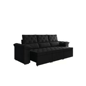 Sofá Retrátil 3 Lugares 2,10m York Suede Preto