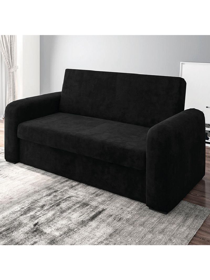Sofá Cama Versátil 2 Lugares Veludo Selmer Preto