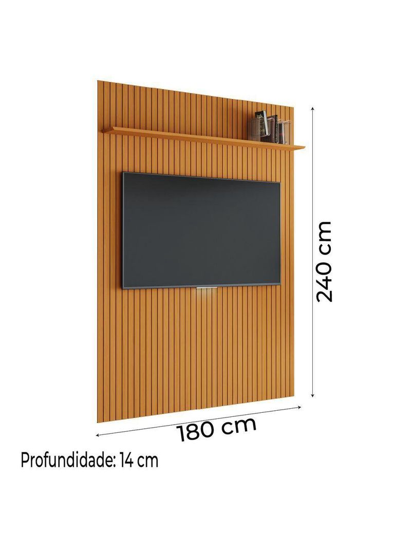 Painel Para TV Até 70 Polegadas 1,80x2,40m Ripado Com Prateleira Arbo Cedro EDN Nature