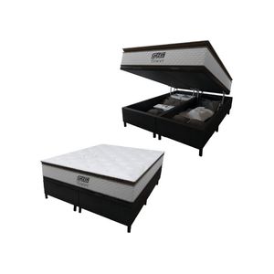 Cama Box Baú Queen Colchão Molas Pocket Ensacadas Tower 158x198x75cm Branco-preto Gazin Branc-marr