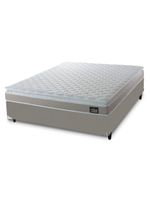 Cama Box Casal Queen Colchão Espuma D33 Pillow Top Millenium 158x198x57cm Suede Bege/branco Hellen
