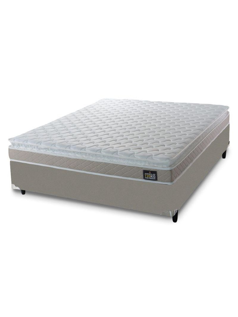 Cama Box Casal Queen Colchão Espuma D33 Pillow Top Millenium 158x198x57cm Suede Bege/branco Hellen