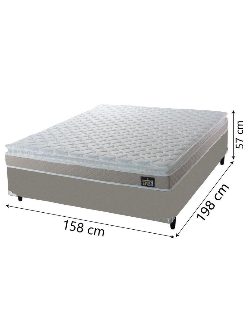 Cama Box Casal Queen Colchão Espuma D33 Pillow Top Millenium 158x198x57cm Suede Bege/branco Hellen