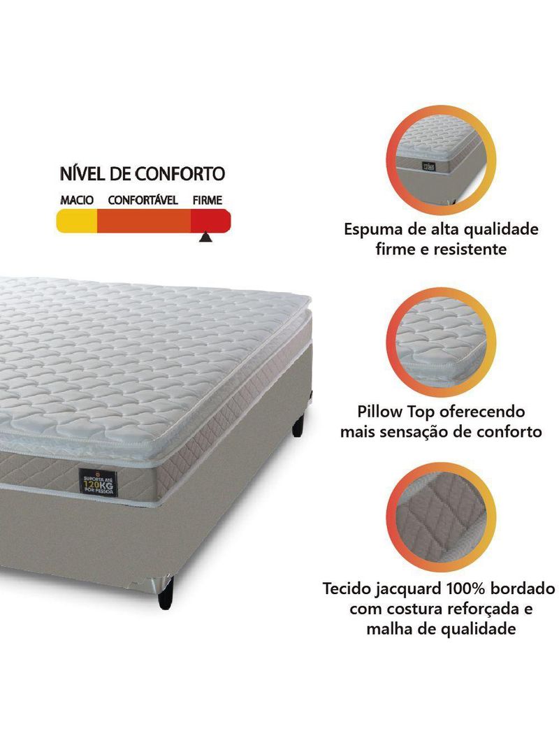 Cama Box Casal Queen Colchão Espuma D33 Pillow Top Millenium 158x198x57cm Suede Bege/branco Hellen