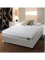 Cama Box Casal Queen Colchão Espuma D33 Pillow Top Millenium 158x198x57cm Suede Bege/branco Hellen