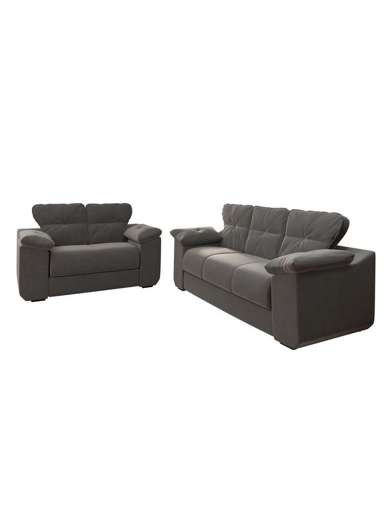 Conjunto De Sofá 2 E 3 Lugares Suede Cinza Londres Mamflex