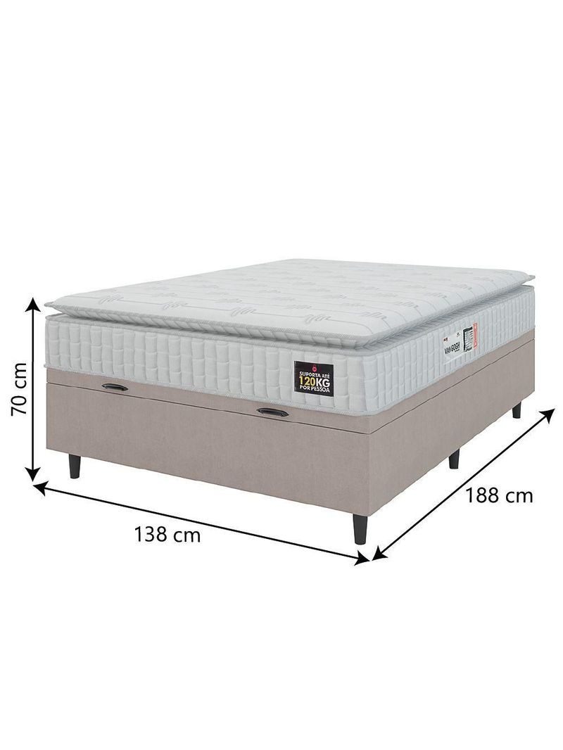 Cama Box Baú Casal Espuma D33 Pillow Top 138x188x70cm