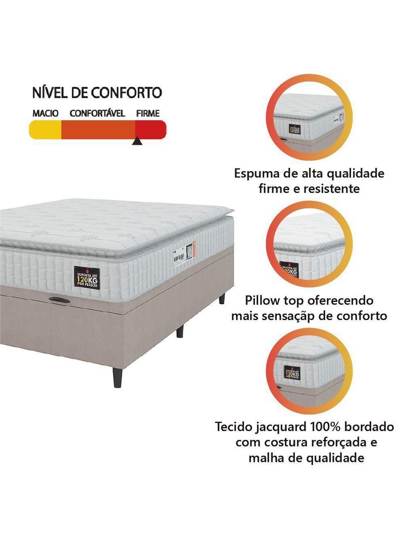 Cama Box Baú Casal Espuma D33 Pillow Top 138x188x70cm