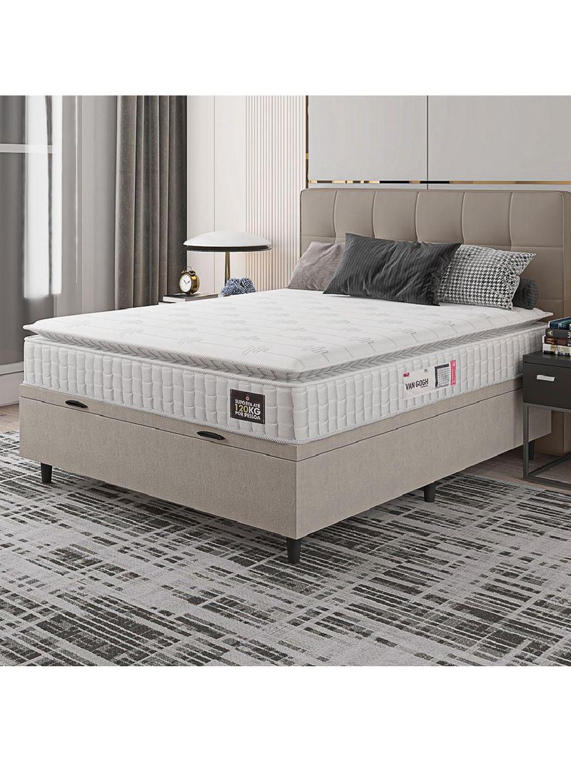 Cama Box Baú Casal Espuma D33 Pillow Top 138x188x70cm