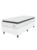 Cama Box Colchão Solteiro Molas Ensacadas City Pillow Top 88x188x61cm Linho Branco / Preto Hellen Branco/pre