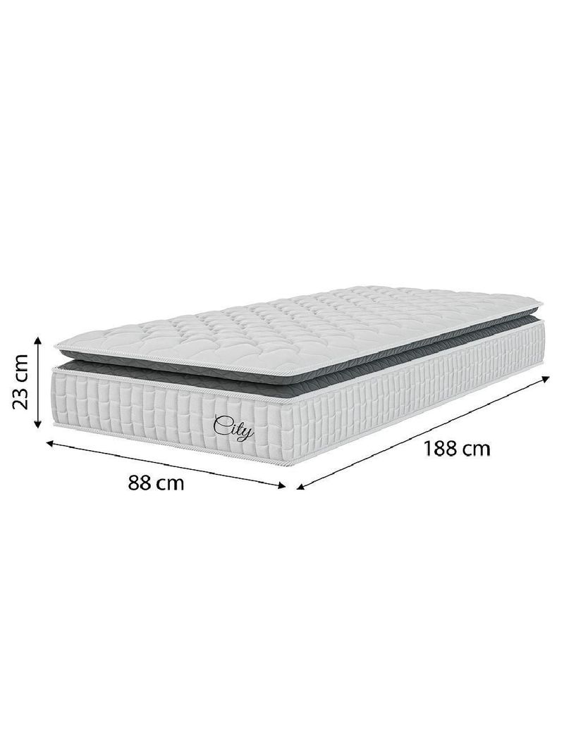 Cama Box Colchão Solteiro Molas Ensacadas City Pillow Top 88x188x61cm Linho Branco / Preto Hellen Branco/pre