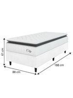Cama Box Colchão Solteiro Molas Ensacadas City Pillow Top 88x188x61cm Linho Branco / Preto Hellen Branco/pre
