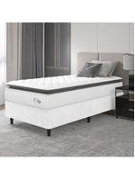 Cama Box Colchão Solteiro Molas Ensacadas City Pillow Top 88x188x61cm Linho Branco / Preto Hellen Branco/pre