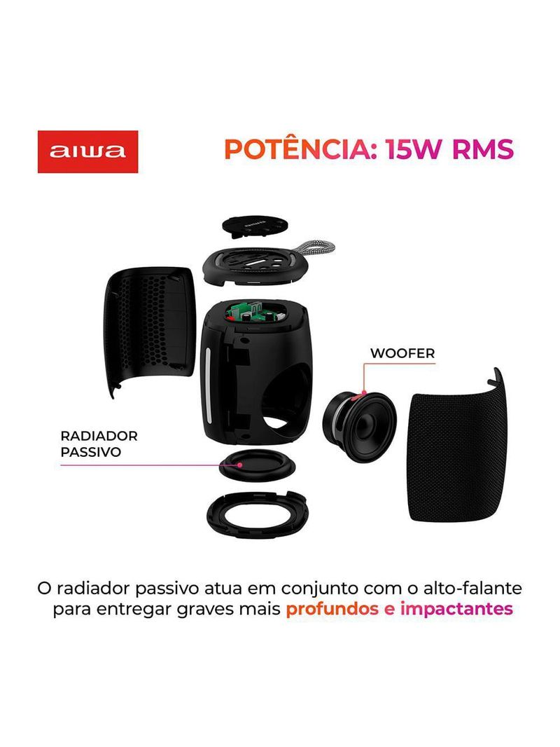 Speaker Aiwa SP-03-BL 15W BT 12h IPX4 Rgb Mini Speaker AWS-SP-03-BL Bivolt