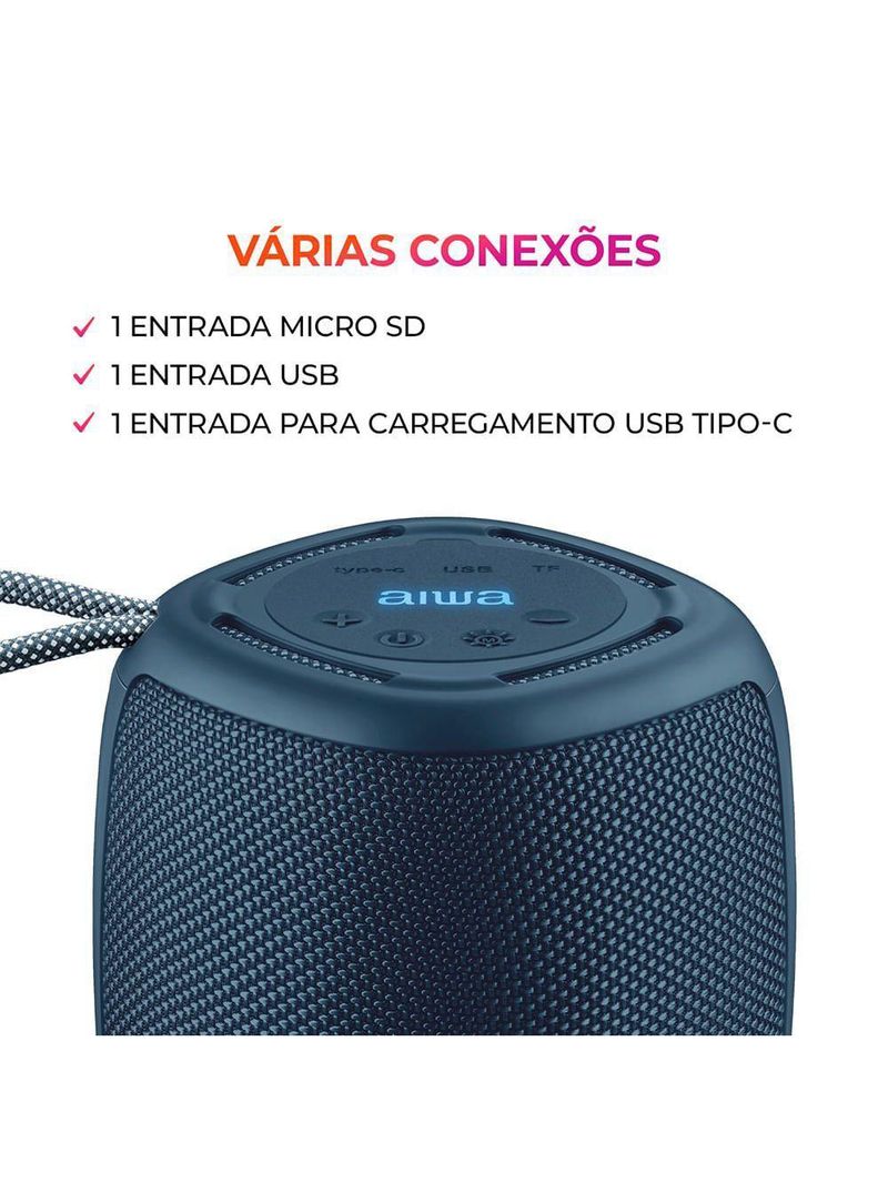 Speaker Aiwa SP-03-BL 15W BT 12h IPX4 Rgb Mini Speaker AWS-SP-03-BL Bivolt