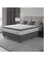 Cama Box Colchão Casal Molas Ensacadas City Pillow Top 138x188x61cm Branco-Preto Hellen Suporta até 110kg por Pessoa