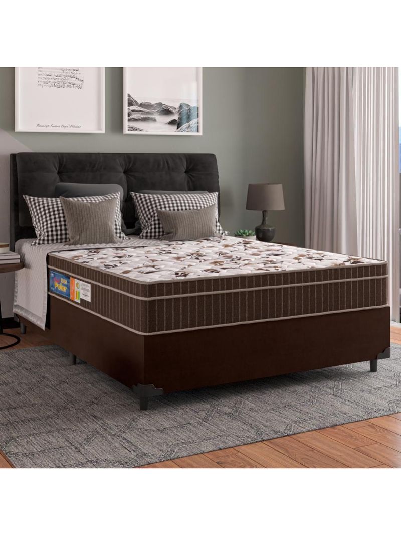 Cama Box Casal Colchão Espuma Orthoface Polar 138x188x63cm Marrom Suporta Até 120kg p/ Pessoa Marrom