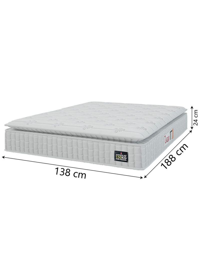 Cama Box Baú Casal Colchão Espuma D45 Lazio Pillow Top 138x188x65cm Suede Branco Bege Hellen