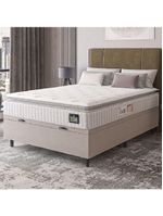 Cama Box Baú Casal Colchão Espuma D45 Lazio Pillow Top 138x188x65cm Suede Branco Bege Hellen