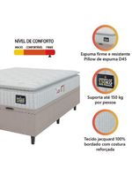 Cama Box Baú Casal Colchão Espuma D45 Lazio Pillow Top 138x188x65cm Suede Branco Bege Hellen