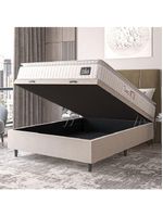 Cama Box Baú Casal Colchão Espuma D45 Lazio Pillow Top 138x188x65cm Suede Branco Bege Hellen