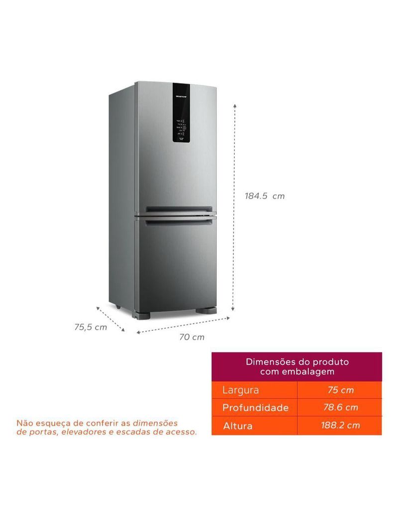 Geladeira Brastemp Duplex Smart Flow Inverse 447L Inox BRE57FKBNA 220V