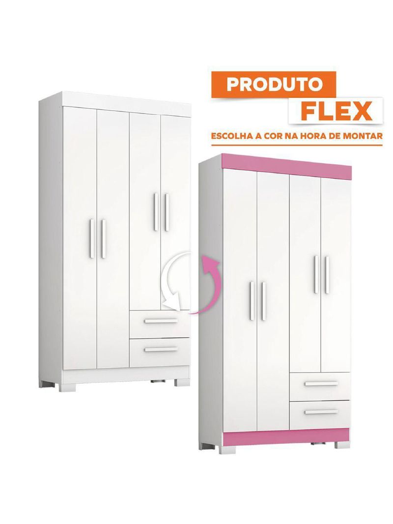 Guarda Roupas Solteiro 4 Portas 2 Gavetas Malta Flex Notável