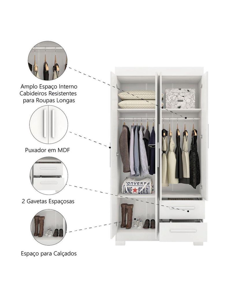 Guarda Roupas Solteiro 4 Portas 2 Gavetas Malta Flex Notável