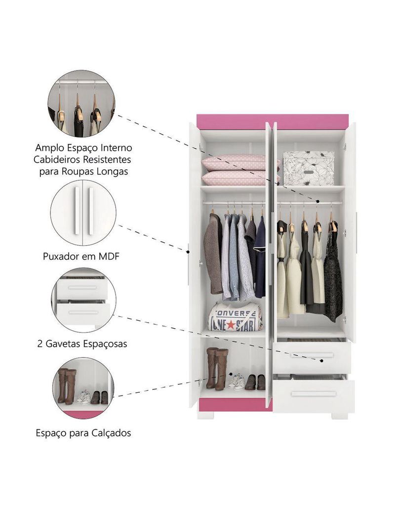 Guarda Roupas Solteiro Juvenil 4 Portas 2 Gavetas Malta