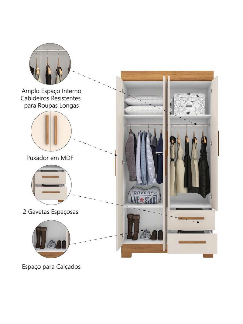 Guarda Roupas Solteiro 4 Portas 2 Gavetas Malta Madeirado