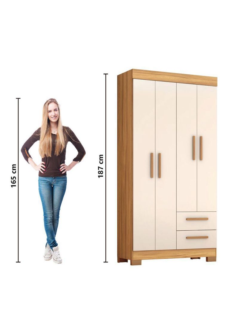 Guarda Roupas Solteiro 4 Portas 2 Gavetas Malta Madeirado