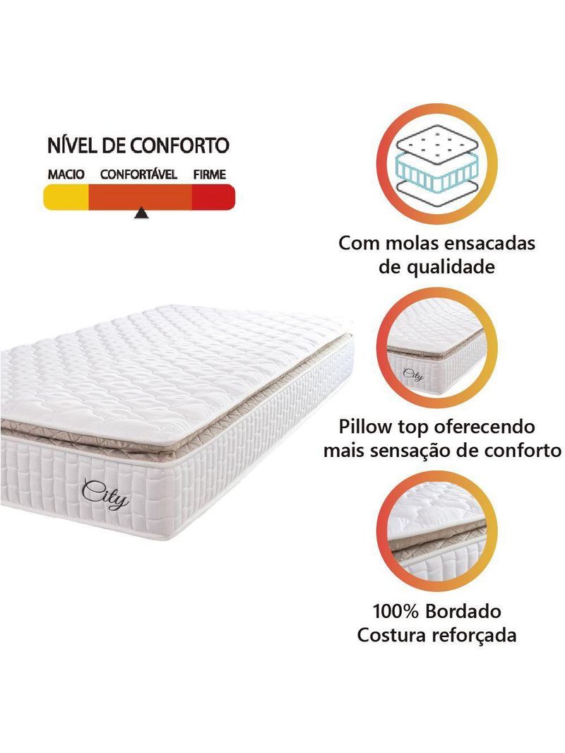 Colchão Solteiro Molas Ensacadas City Pillow Top