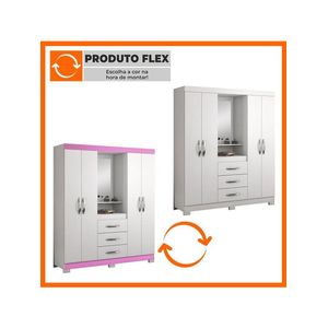 Guarda-Roupa Capelinha 4 Portas E 3 Gavetas Branco/Rosa