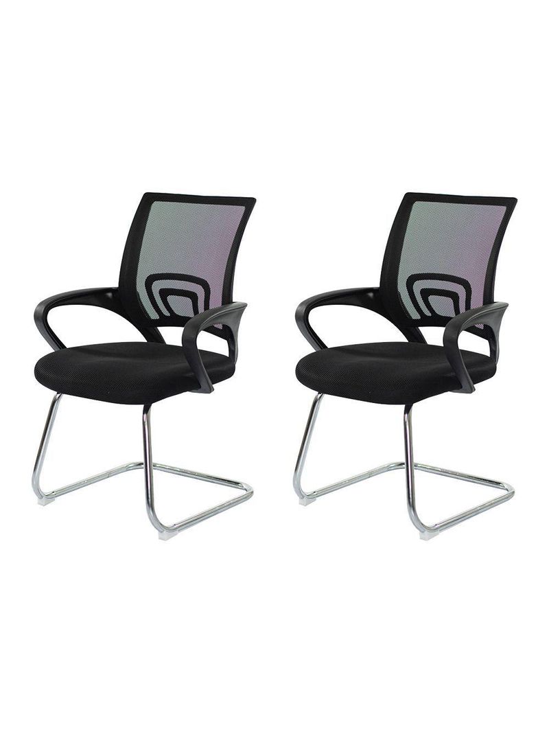Kit 2 Cadeiras Escritório Basic Diretor Fixa Tela Mesh Preta Base Cromada