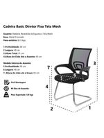 Kit 2 Cadeiras Escritório Basic Diretor Fixa Tela Mesh Preta Base Cromada