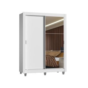 Guarda-Roupa Solteiro Madesa Denver 2 Portas de Correr com Espelho e Pés – Branco
