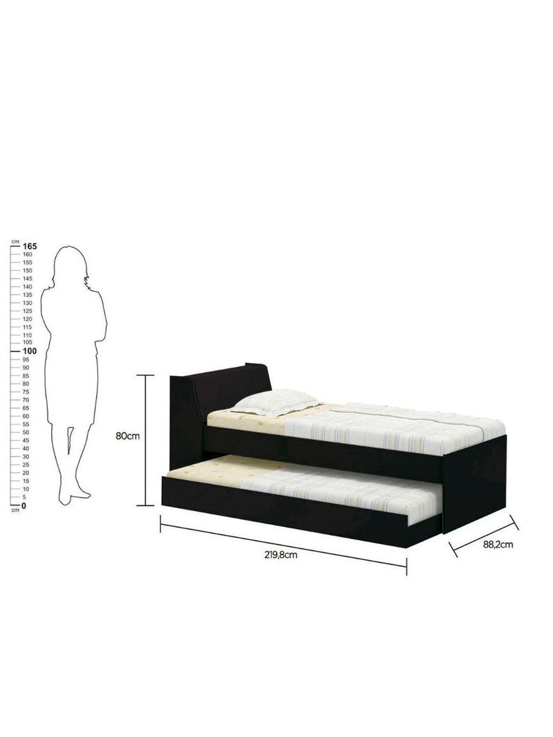 Cama Solteiro Bicama Ditália Bb-28 Preto