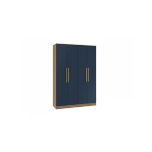 Guarda-roupa 4 Portas 2 Gavetas Kappesberg Adapt Nogueira/Azul Profundo 158cm