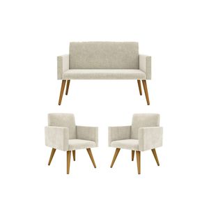 Kit Sofá Namoradeira + 2 Poltronas Sala Estar Balaqui Decor Cor: Bege