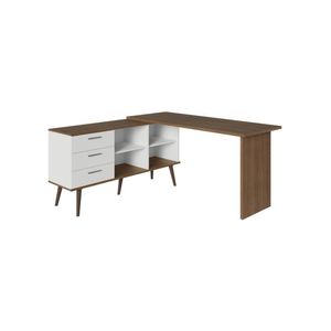 Escrivaninha Em L Mesa Para Computador Gamer 3 Gavetas Branco/rustic Lisboa Madesa