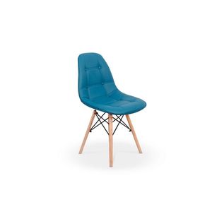 Cadeira Dkr Charles Eames Wood Estofada Botonê Turquesa