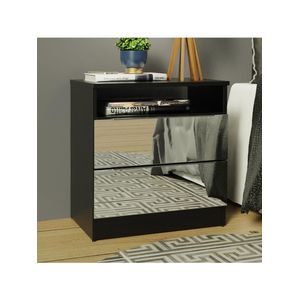 Mesa de Cabeceira Madesa 3227 2 Gavetas com Espelho Preto