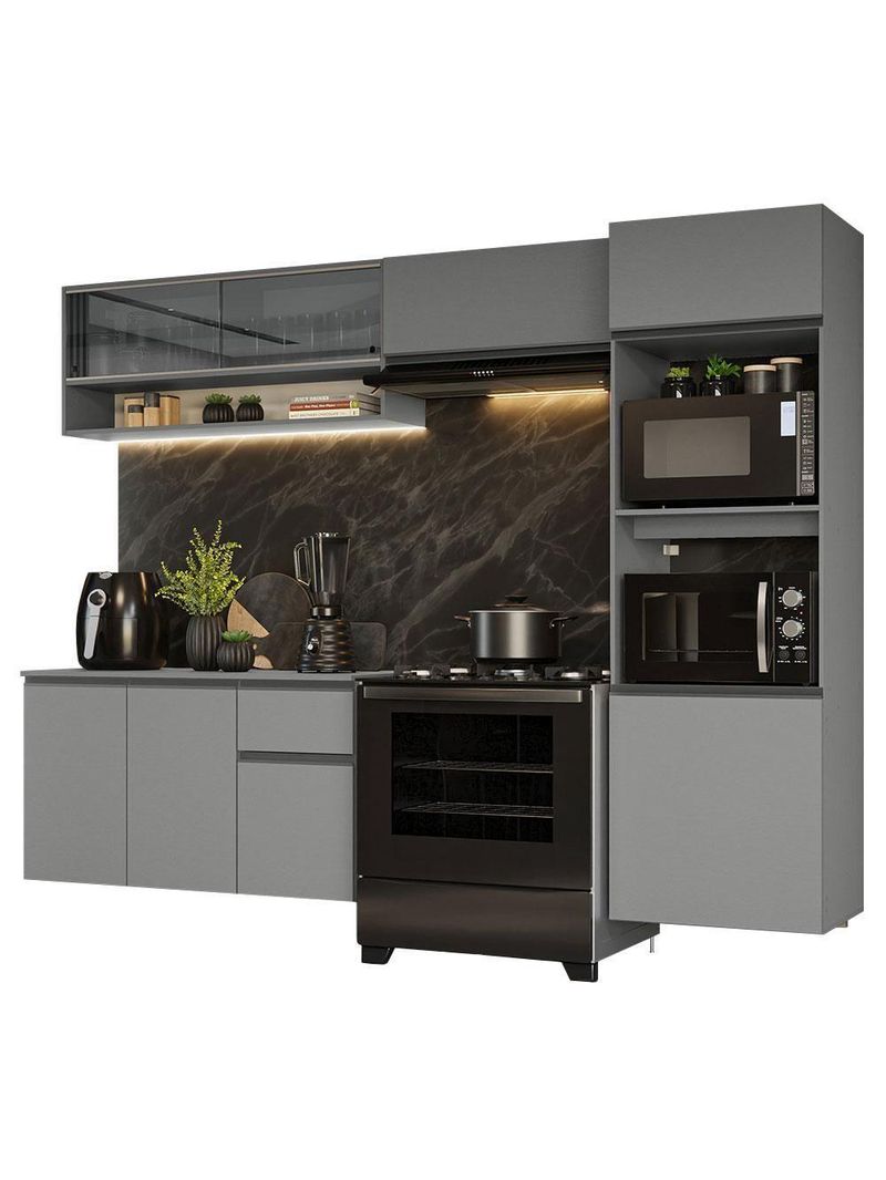 Armário de Cozinha Completa Suspenso 260cm Nice Madesa 10 Cinza