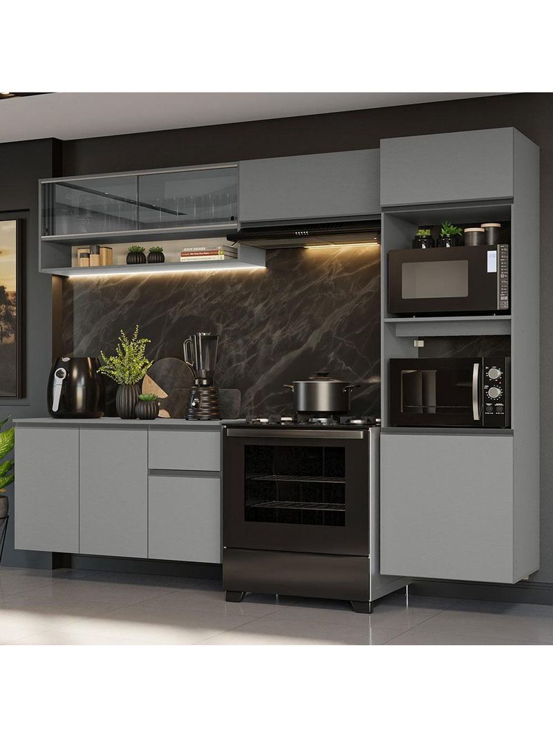 Armário de Cozinha Completa Suspenso 260cm Nice Madesa 10 Cinza